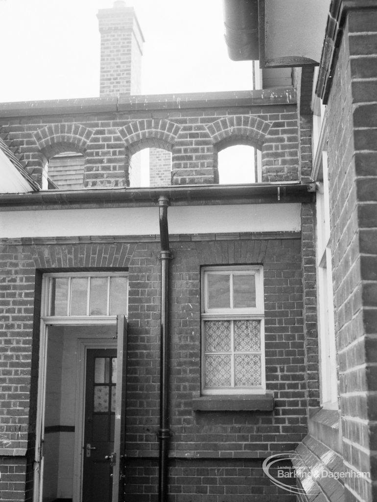 Village Infants School, Church Elm Lane, Dagenham [closed 23 July 1971], showing side door with triple arches, 1971