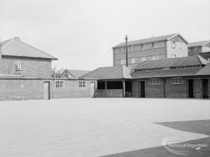 Village Infants School, Church Elm Lane, Dagenham [closed 23 July 1971], showing main playground looking north-west, 1971