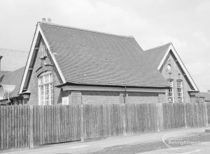 Village Infants School, Church Elm Lane, Dagenham [closed 23 July 1971], as seen from Charlotte Road looking north-west, 1971