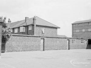 Village Infants School, Church Elm Lane, Dagenham [closed 23 July 1971], showing the playground looking north-west, 1971