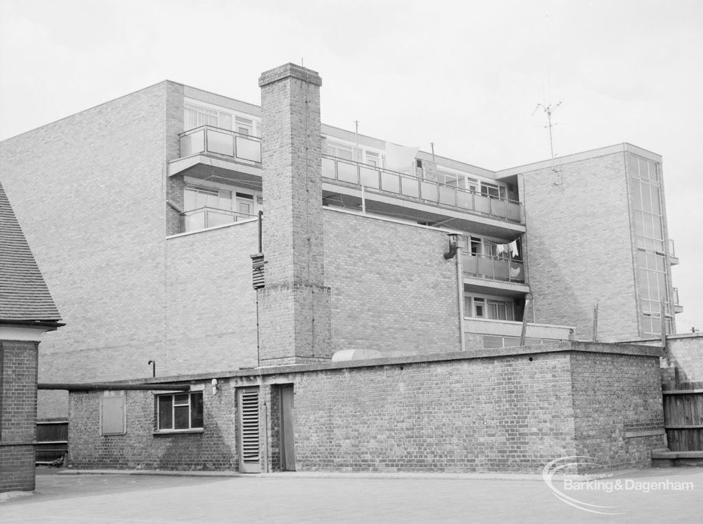 Village Infants School, Church Elm Lane, Dagenham [closed 23 July 1971], showing view from playground of modern building to east, 1971