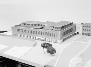 London Borough of Barking, Architect’s Department model of new Barking Library, showing the Central Library alone, with model tree, 1971
