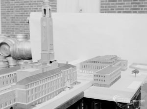 London Borough of Barking, Architect’s Department model of new Barking Library, showing models of Barking Library, Barking Town Hall and Assembly Hall, 1971