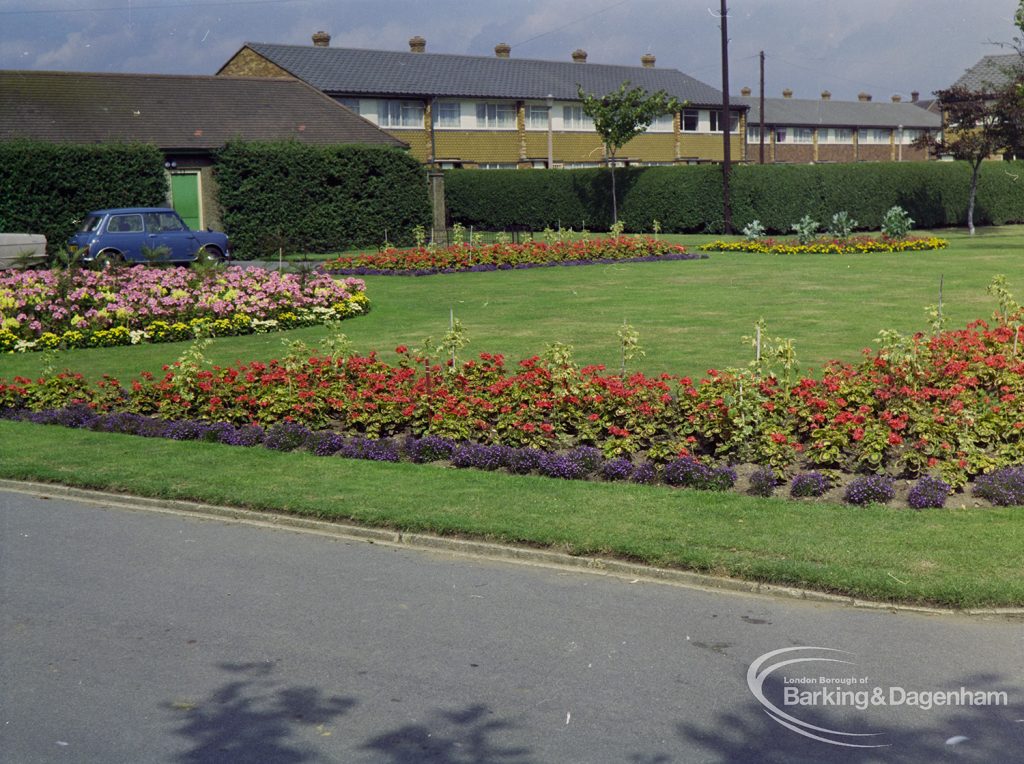 Britain in Bloom competition, showing flowerbeds near Vicarage Road entrance of Old Dagenham Park, Dagenham, 1971