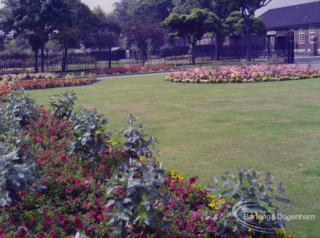 Britain in Bloom competition, showing flowerbeds near Vicarage Road entrance of Old Dagenham Park, Dagenham, 1971