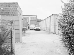 Offending hedge at rear of Woodward Library, Dagenham, showing width of drive through gate to west, 1971