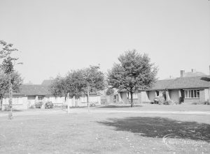 Rose Lane, Marks Gate, with War Memorial bungalows (centre) and meadow, taken from south, 1971