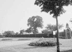 Marks Gate Cemetery gardens, Chadwell Heath, showing view from south-west to gate in Whalebone Road North, and with condemned elm tree, 1971