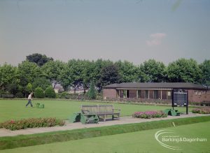 St Chad’s Park, Chadwell Heath, with Bowling Green and screen of trees in background, 1971