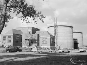 Sewage Works Reconstruction (Riverside Treatment Works) XXII, showing the ‘old’ entrance and laboratory with new digesters, 1971