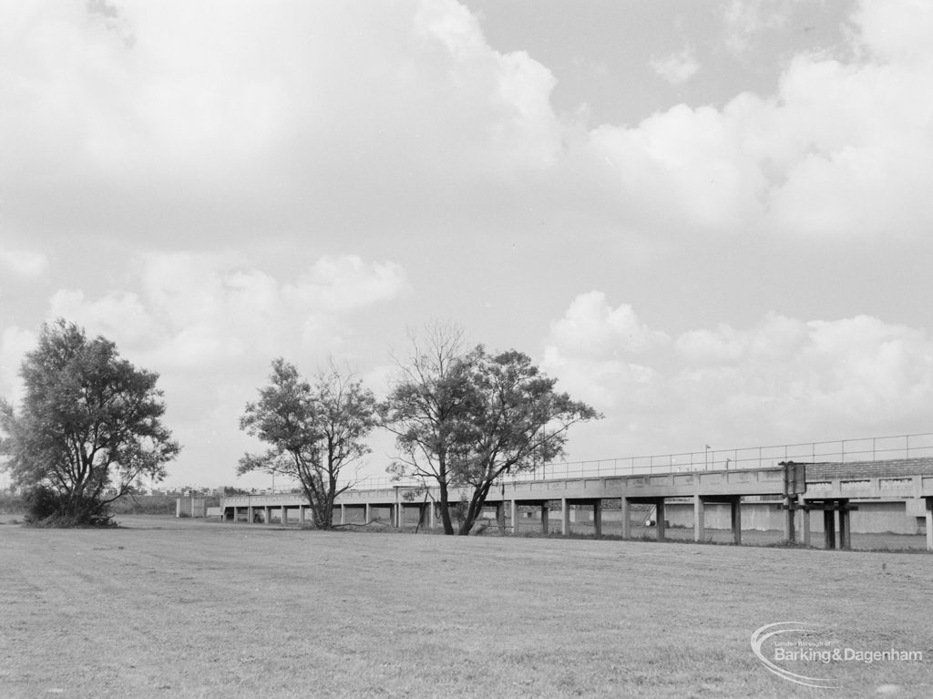 Sewage Works Reconstruction (Riverside Treatment Works) XXII, showing landscaped area and aquaduct, 1971