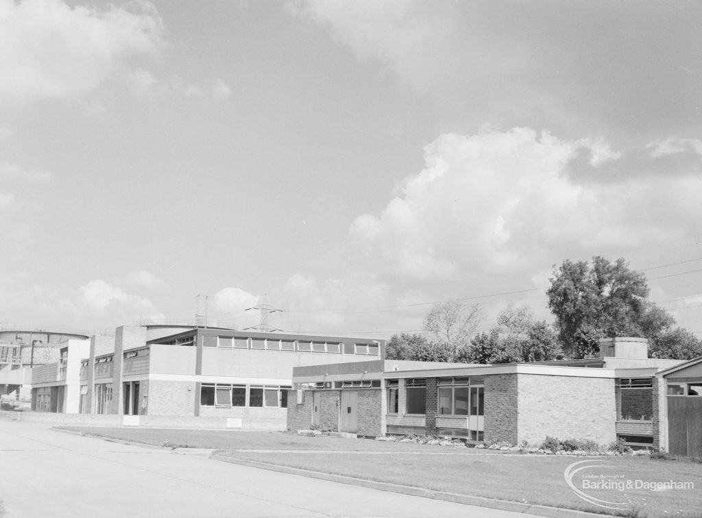 Sewage Works Reconstruction (Riverside Treatment Works) XXII, showing the main road lined with new buildings, 1971