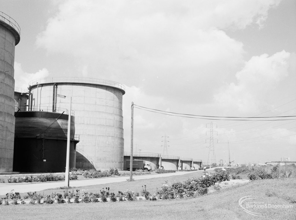 Sewage Works Reconstruction (Riverside Treatment Works) XXII, showing landscaped area to west of original building, 1971