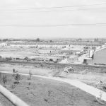 Sewage Works Reconstruction (Riverside Treatment Works) XXII, showing aerial view of sparse area towards Wellington Drive, Dagenham, 1971