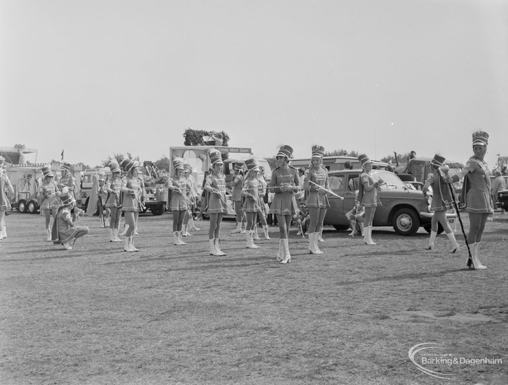 Barking Carnival 1971 from Mayesbrook Park, showing Majorettes on parade, 1971