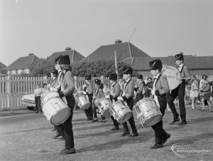 Barking Carnival 1971 from Mayesbrook Park, showing young boys from the Concert Band of Braintree drumming, 1971