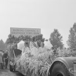 Barking Carnival 1971 from Mayesbrook Park, showing Barking Carnival and Dagenham Town Show Queen float, with the Queen and two attendants aboard, 1971