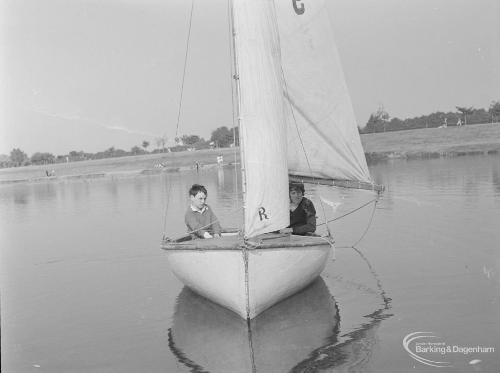 Barking Carnival 1971 from Mayesbrook Park, showing two boys in the number 9 sailing boat, 1971