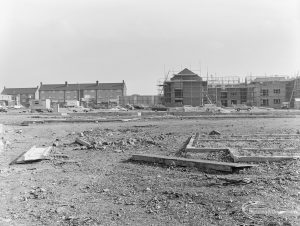 Old Dagenham Village housing development, showing foundations and new homes under construction, 1971