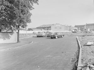Old Dagenham Village housing development, showing a new estate road adjoining Rainham Road South, 1971