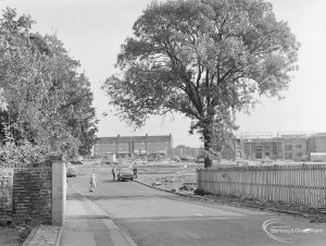 Old Dagenham Village housing development, showing sealing off of east end of Crown Street (taken from west), 1971