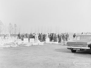 Funeral of Alderman Denis O’Dwyer KSG, showing mourners at graveside at Eastbrookend Cemetery, Dagenham, 1971