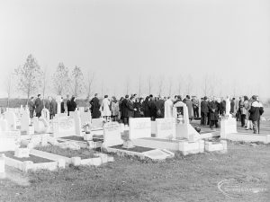 Funeral of Alderman Denis O’Dwyer KSG, showing mourners at graveside at Eastbrookend Cemetery, Dagenham, 1971