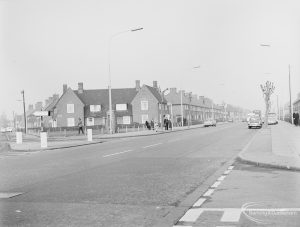 Heathway, Dagenham at junction with Halbutt Street (left) and Pettits Road (right), 1971