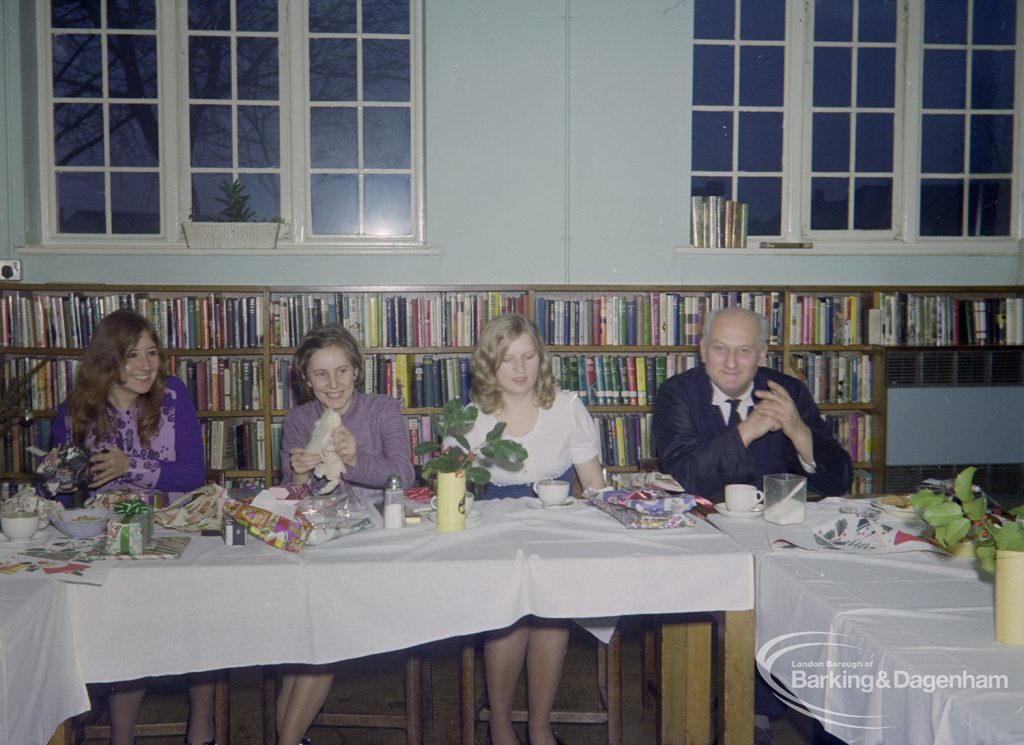 Rectory Library, Dagenham, showing staff Christmas lunch, 1971