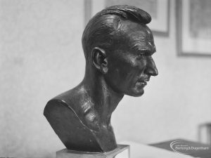 Bust of Jim Peters (profile), on loan from Victoria and Albert Museum and displayed in Valence House, Becontree Avenue, Dagenham, 1972