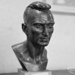 Bust of Jim Peters, on l...