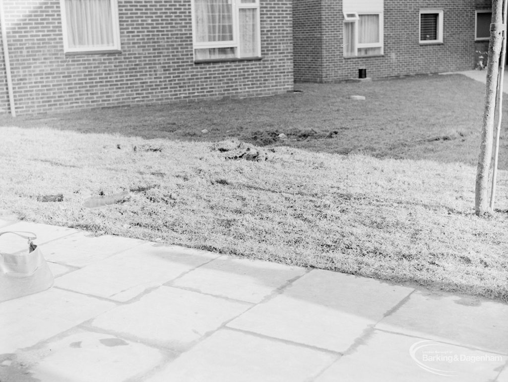 Damage to turf in Gascoigne area, Barking by resident using van, 1972