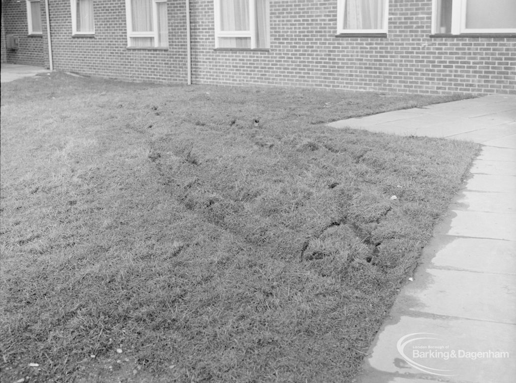 Damage to turf in Gascoigne area, Barking by resident using van, 1972