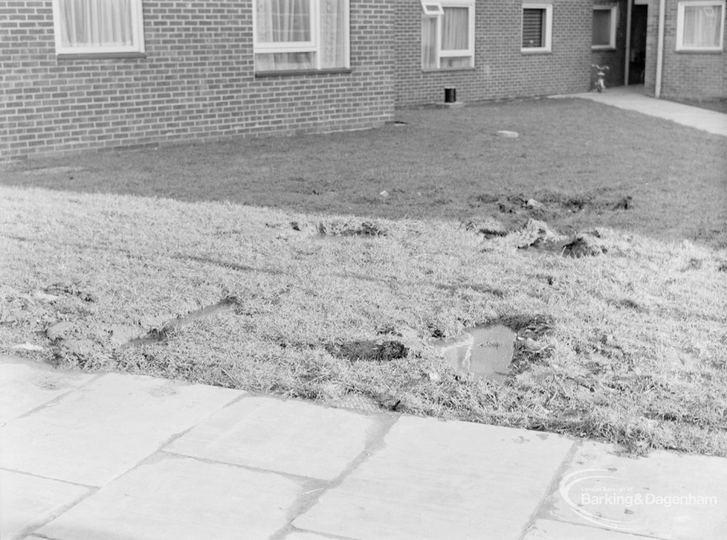 Damage to turf in Gascoigne area, Barking by resident using van, 1972