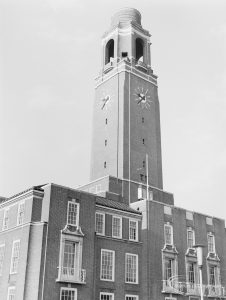 Barking Town Hall clocktower from north-east, 1972