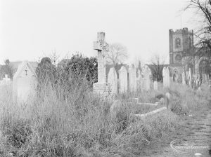 Neglected churchyard at St Peter Roman Catholic Church, Goresbrook Road, Dagenham, 1972