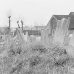 Neglected churchyard at St Peter Roman Catholic Church, Goresbrook Road, Dagenham, 1972
