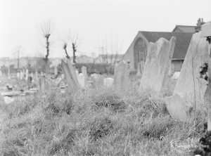 Neglected churchyard at St Peter Roman Catholic Church, Goresbrook Road, Dagenham, 1972