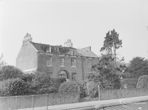 Site for Housing development at Paulatim Lodge, Chadwell Heath, taken after fire in roof and showing the Lodge from south-east, 1972