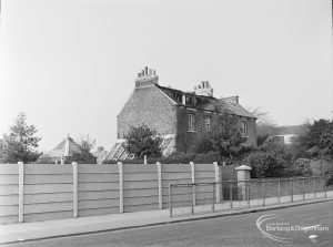 Site for Housing development at Paulatim Lodge, Chadwell Heath, taken after fire in roof and showing south end of the Lodge, 1972