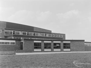 New Dagenham Swimming Pool at Becontree Heath, showing brick colonnade, 1972