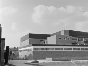 New Dagenham Swimming Pool at Becontree Heath, showing the whole south-east corner with receding cubes, 1972