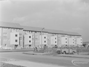 Housing with white projecting features at Becontree Heath, showing north side, 1972
