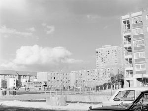 Housing, showing Hawkwell House tower block, Becontree Heath and buildings west, viewed from south-west, 1972