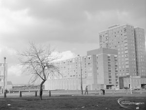 Housing, showing Peverel House tower block, Becontree Heath and flanking buildings, viewed from south-west, 1972