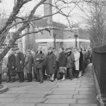 Middle section of queue for Senior Citizens’ bus permits at Valence Library, Dagenham, 1972