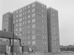 Housing, showing Bartlett House, Vicarage Road, Dagenham from Church Elm Lane, 1972