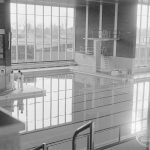 New Dagenham Swimming Pool at Becontree Heath, showing main pool from south-west corner, 1972