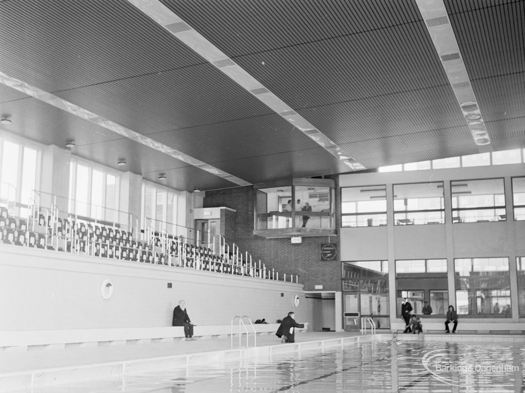New Dagenham Swimming Pool at Becontree Heath, showing south side from west, 1972