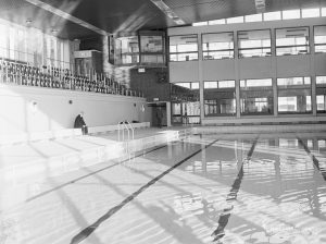 New Dagenham Swimming Pool at Becontree Heath, showing east end from south-west, 1972
